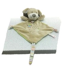 Nicotoy doudou chien velours beige vert noeuds/écharpe tissu 