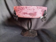 Lorrain / Coupe en pâte de verre marmoréen violette & fer forgé / Art Déco Daum