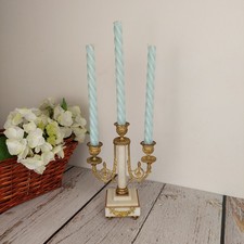 Bougeoir vintage laiton & marbre blanc chandelier sur socle style Empire France