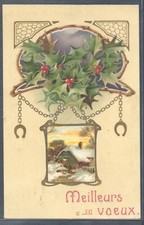 AK167 ART NOUVEAU HOUX Paysage en MEDAILLON FER à CHEVAL Belle LITHO KOPAL 663