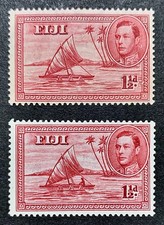 FIJI KGVI 1938 1 1/2d Carmine Canoe Both Die I & II SG #251-252 Mint MLH CAT £25