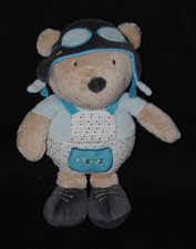 Peluche doudou ours Oscar SAUTHON Baby Déco bleu aviateur 28 cm NEUF