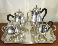 PLAISAIT Amédée - SERVICE THÉ CAFÉ 4 PIÈCES + PLATEAU UDNER- MÉTAL ARGENTÉ