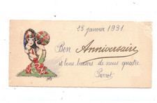 ENFANT au MIROIR illustrée ART DECO / BON ANNIVERSAIRE en 1931