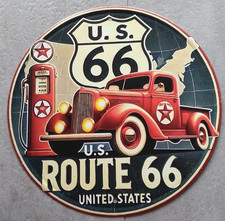 Plaque métal vintage Route 66 united states 20x20 ronde Neuve