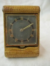 Vtg Swiss Angelus 8 Day Travel Alarm Clock Leather Case 15 Rubis Rare Dial Runs