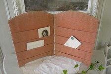 Petit paravent ancien porte photo tissu rose fleurs oiseaux poupée shabby