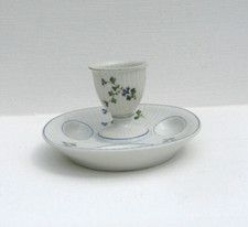 Ancien coquetier à plateau décor aux barbeaux bleuets Mehun France CP et Cie