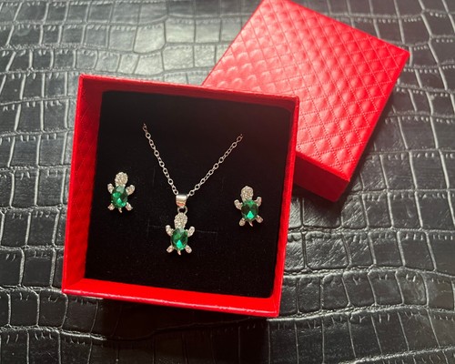 Parure tortue vert jade - de,