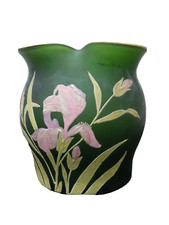 Vase pate de verre decor emaille fleurs iris epoque Legras Montjoye vers 1920