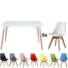 Eiffel Halo Set Dîner Table Rectangle Grand + 6 Lorenzo Chaises Blanc Noir Gris