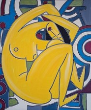 KLEYMAN Tableau Unique AKOUN Nu Huile XL 73x60 " Nu Solitaire " Direct Artiste