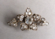 Broche en argent massif  + or + pierre blanche 19e siècle silver brooch