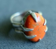 BAGUE EN ARGENT MASSIF SERTI D'UNE TURQUOISE ORANGE POINÇON 925.