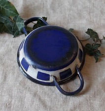 ANCIEN PETIT POELON POELE EMAILLE BLEU ET BLANC FACON LUSTUCRU
