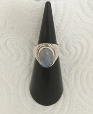 BAGUE ARGENT/ CABOCHON PIERRE DE LUNE/ 