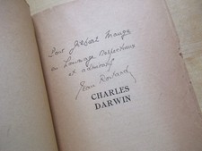 CHARLES DARWIN - JEAN ROSTAND ENVOI EDMEE DE LA ROCHEFOUCAULD MAUGE NRF  1947
