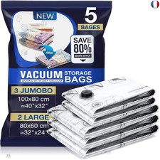 Sac Sous Vide Vetement Aspirateur 5 Pièces 3XL 100X80cm 2L 80x60cm Housse de 
