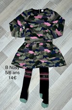 B Nosy 5 / 6 ans fille : robe + Collants Hiver Motif Feuillage Tbe