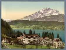 a. Luzern. Chalet Seeburg mit Pilatus. PZ vintage photochromie,  photochromie,