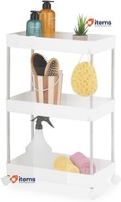 Relaxdays Niche Chariot, 3 Tablettes, Étroit Cuisine & Salle de Bain Cart Blanc