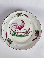 ANCIENNE ASSIETTE FAIENCE DE L'EST POLYCHROME DECOR COQ FLEURS EPOQUE XIX ème