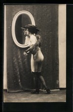 Photo-Carte Halbnackte Frau Avec Fourrure Devant Miroir Nu