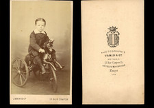 Jamin, Paris, garçonnet et son cheval tricycle Vintage albumen print CDV.