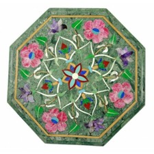 18 " Vert Marbre Côté Table Pierre Incrustation Pietra Dura Art