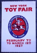 NEW-YORK TOY FAIR 1927 GENUINE POSTER STAMP PIERROT MOON HORSE TOYS ART DECO ADS
