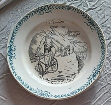 cyclisme - ancienne assiette série sport humoristique Roger - faience St Amand