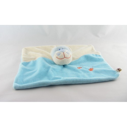 Doudou plat chat bleu poisson