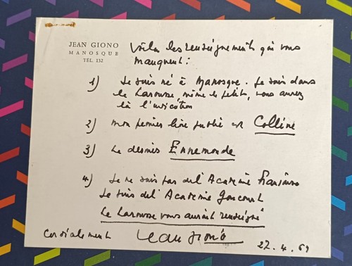 Jean giono lettre manuscrite - jean,