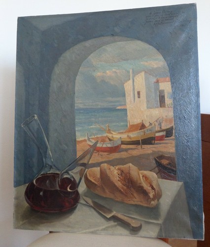 Tableau huile toile marine