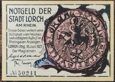 Billet Allemagne 25 pfennig 1921 Lorch am Rhein GrM 815,3