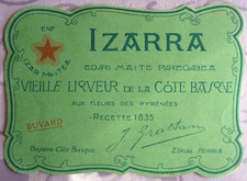 BUVARD - IZARRA - VIEILLE LIQUEUR DE LA CÔTE BASQUE AUX FLEURS... RECETTE 1835 -