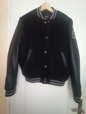 VINTAGE TEDDY SCHOTT FEMME CUIR NOIR ET LAINE  TAILLE  XL