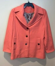 NWT Womens Calvin Klein Coral Wool/Cashmere Single Breasted Pea Coat Size L