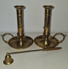 🕯️ Paire de bougeoirs anciens laiton doré – Style rat de cave – Avec éteignoir