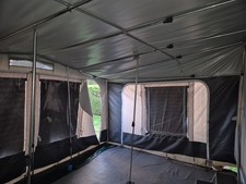 auvents caravane trigono 4 saisons gris clair de 5m/3m avec tapis de sol de 5m/m