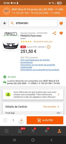 Pare choc avant - , seat