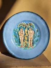 RARE Plat "Adam et Eve" en céramique signé Marc Roussel,Lembo ? Vallauris ?
