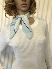 Foulard carré de soie Vichy bleu ciel Vintage Gavroche Cadeau pour Femme FO782