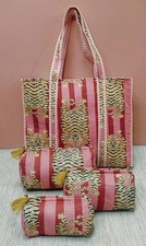 Indien Pêche Tigre Matelassé Épaule Sac Coton Avec 3 Articles de Toilette Set US