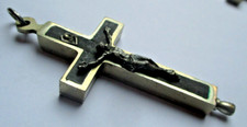 Ancien Reliquaire croix crucifix s'ouvrant couleur argent et noir bijou vintage