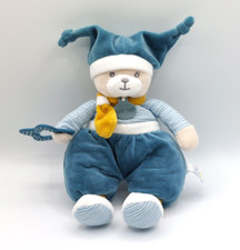 Peluche doudou d'activités ours Polochon bleu jaune BABY NAT' Bisous tout doux