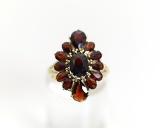 Vintage Bague or Jaune Grenat 8kt –333 – Ch-Punze, Étoile Fleurs Couronne Gr.