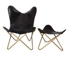 Chaise longue papillon cuir - longue, en