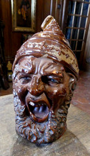 GROS POT A TABAC en grès de Beauvaisis émaillé  début 20em  " LE PERE GUEULARD "