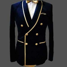 Hommes Bleu Fumer Vestes Designer Élégant de Luxe Soirée Mariage Blazer Manteaux